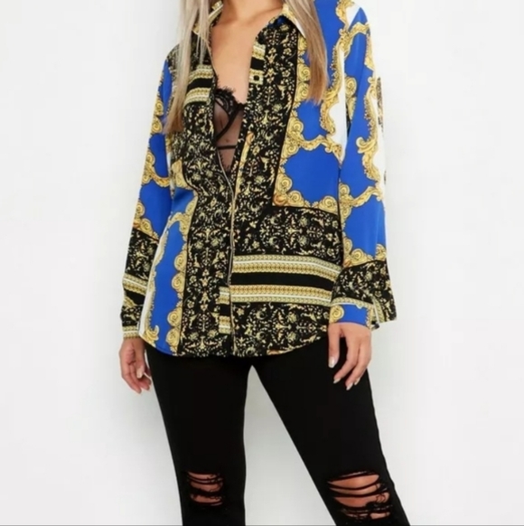 Boohoo Tops - PLUS SCARF PRINTED OVERSIZED SHIRT size 16
